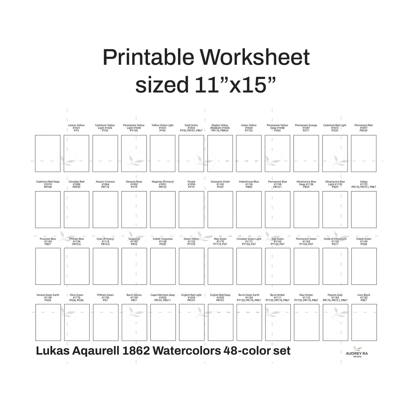 LUKAS Aquarell 1862 Watercolor: 48-color set swatch chart