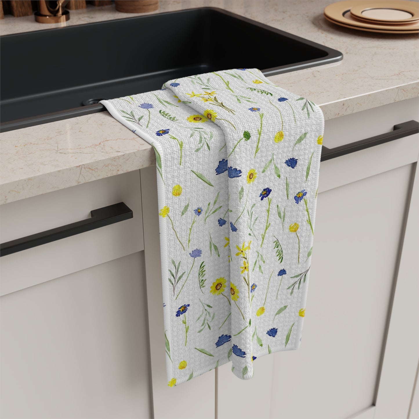 tea towel: blue and yellow wildflowers 🛍️