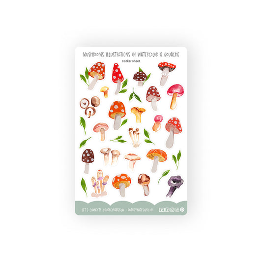mushroom gouache and watercolor illustration stickers