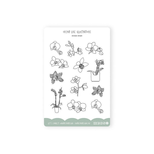 orchid line illustration stickers
