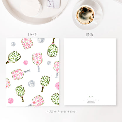 pickleball floral pattern greeting card