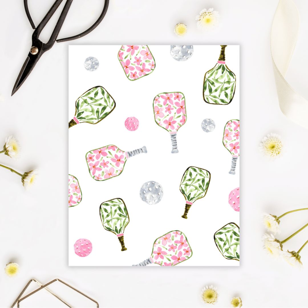 pickleball floral pattern greeting card