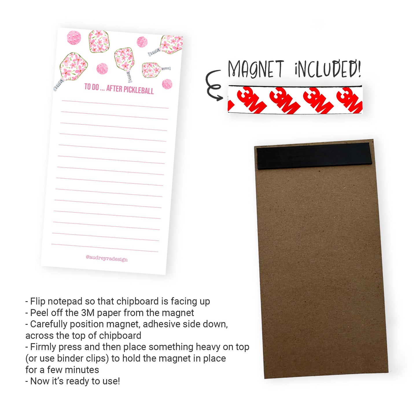 pickleball-pink florals paddles notepad