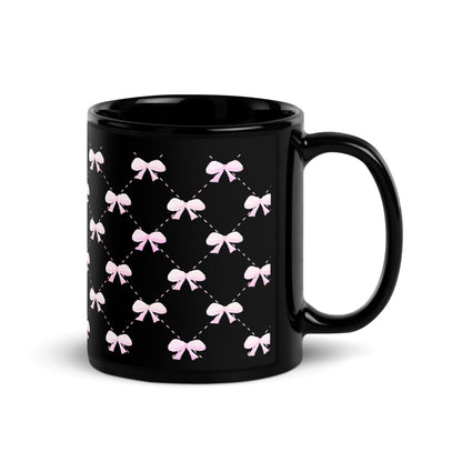 black mug with pink bow quilted pattern 🛍️