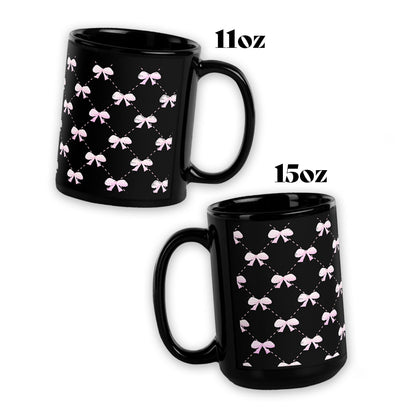 black mug with pink bow quilted pattern 🛍️