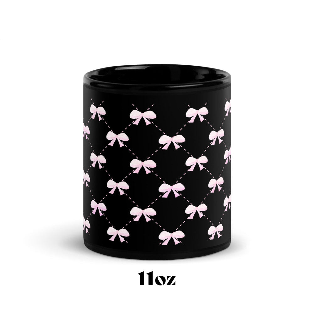 black mug with pink bow quilted pattern 🛍️