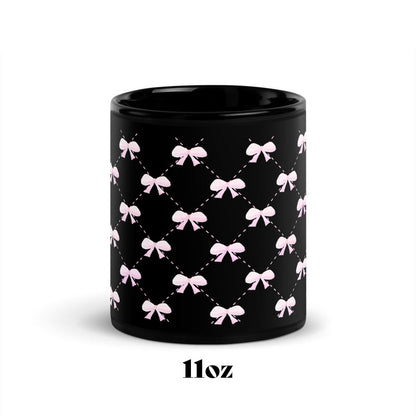 black mug with pink bow quilted pattern 🛍️