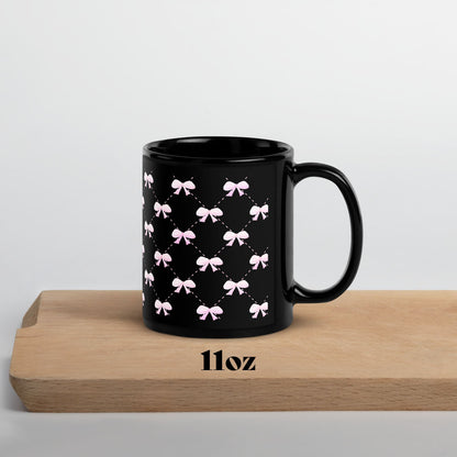 black mug with pink bow quilted pattern 🛍️