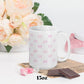 white mug with pink bow quilted pattern 🛍️