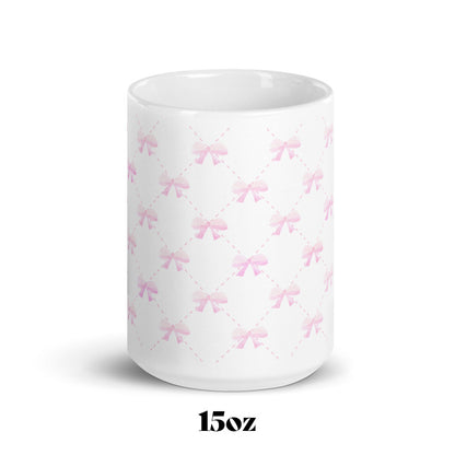 white mug with pink bow quilted pattern 🛍️