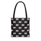 pink bow quilted pattern: black tote bag 🛍️