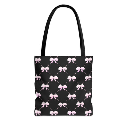 pink bow quilted pattern: black tote bag 🛍️