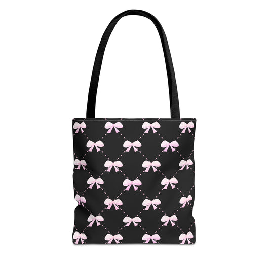 pink bow quilted pattern: black tote bag 🛍️