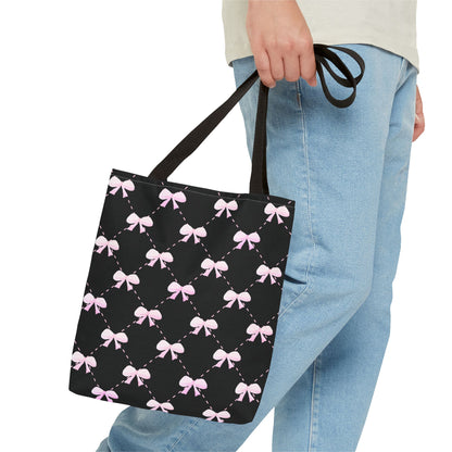 pink bow quilted pattern: black tote bag 🛍️