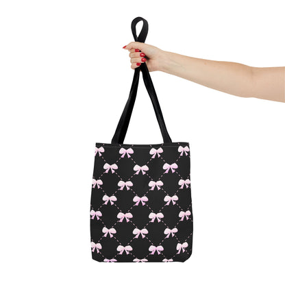 pink bow quilted pattern: black tote bag 🛍️