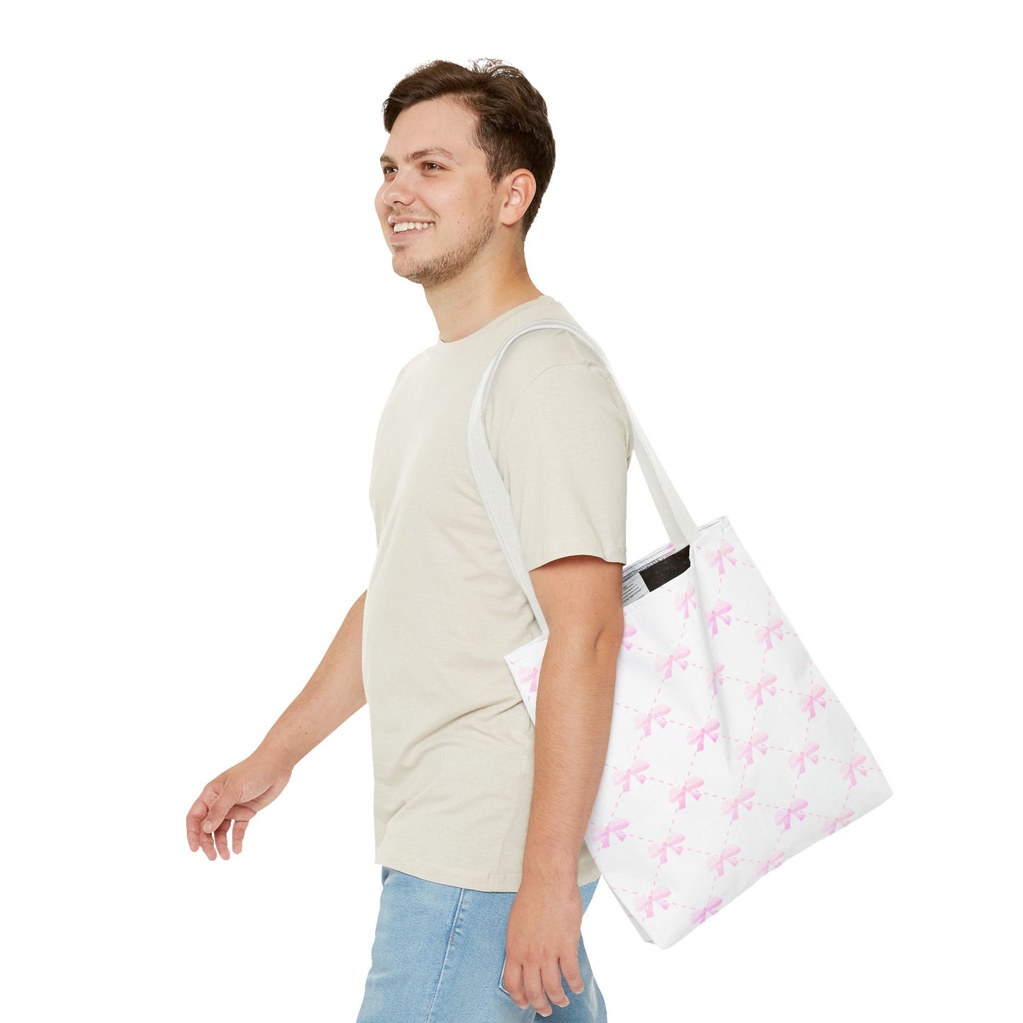 pink bow quilted pattern: white tote bag 🛍️