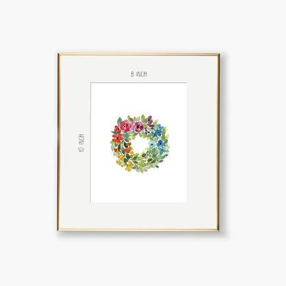 rainbow wreath art print