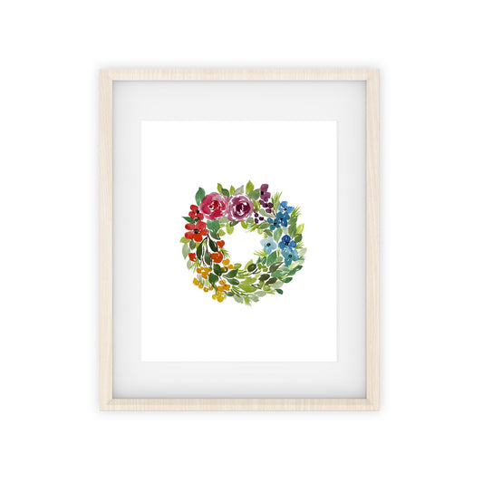 rainbow wreath art print