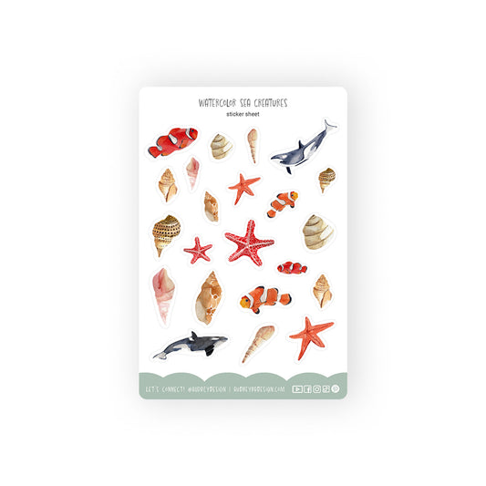 sea creatures watercolor illustration stickers