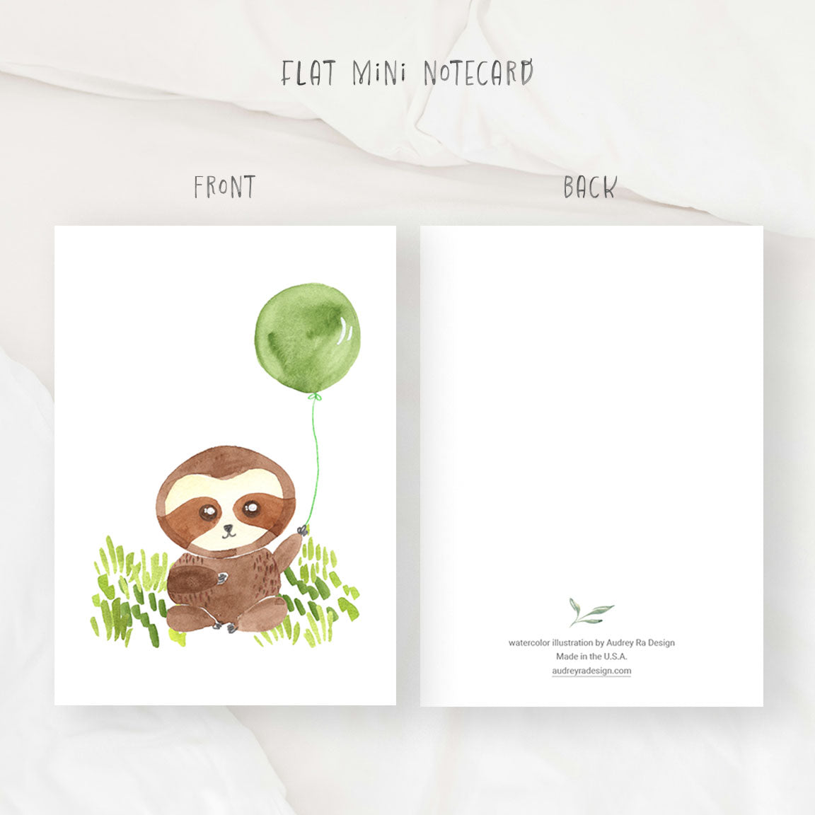 sloth with balloon mini notecard