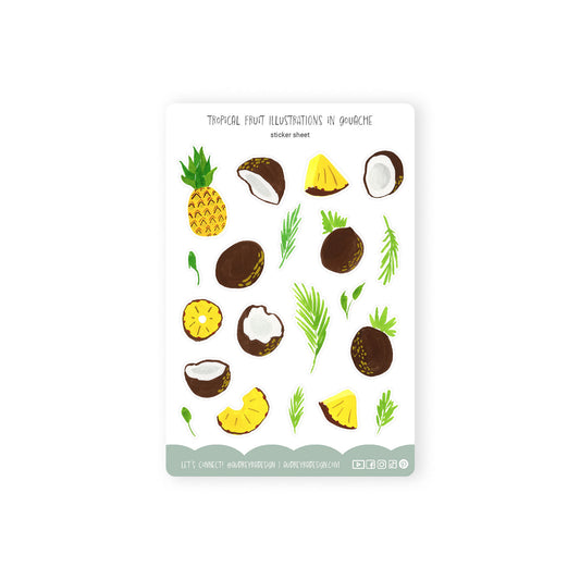 tropical fruits gouache illustration stickers