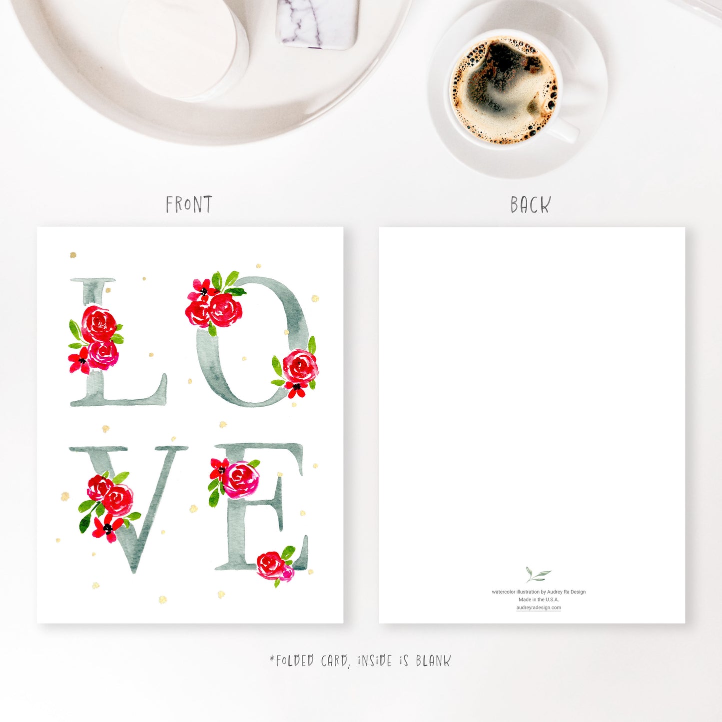 LOVE with flowers greeting card