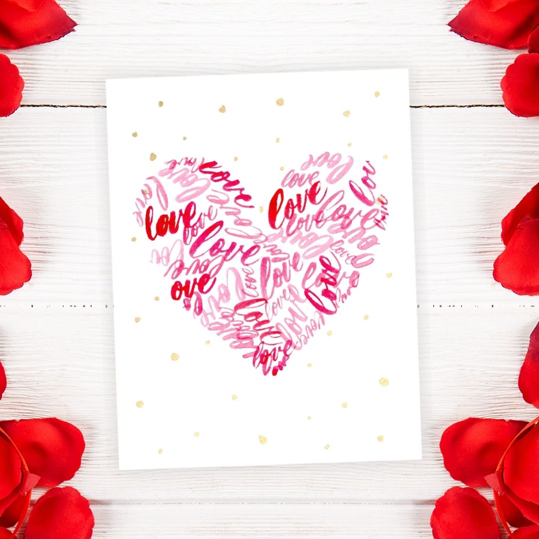 love love love in a heart greeting card