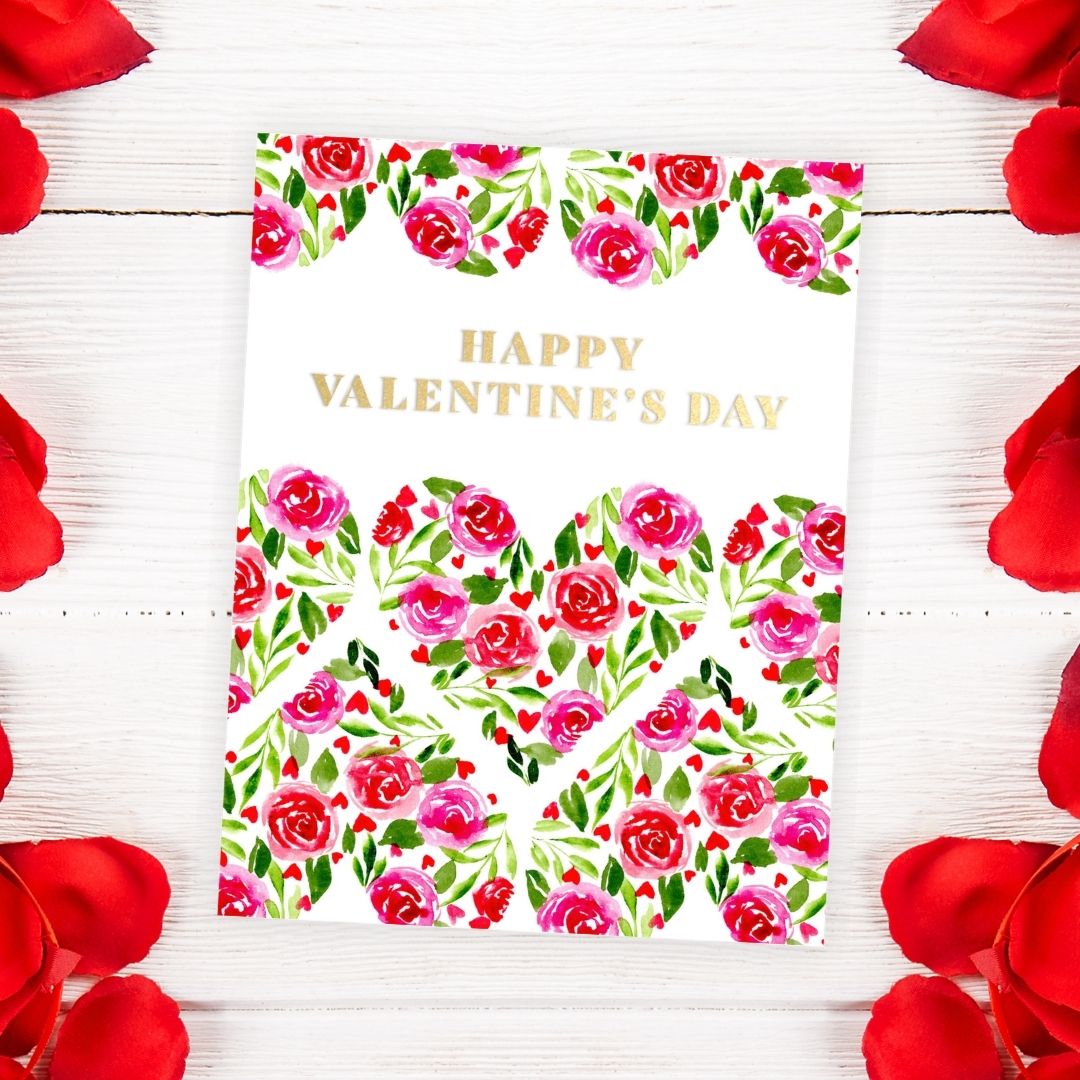 happy valentine's day hearts florals greeting card