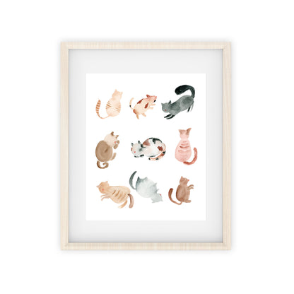 blobby watercolor cats art print