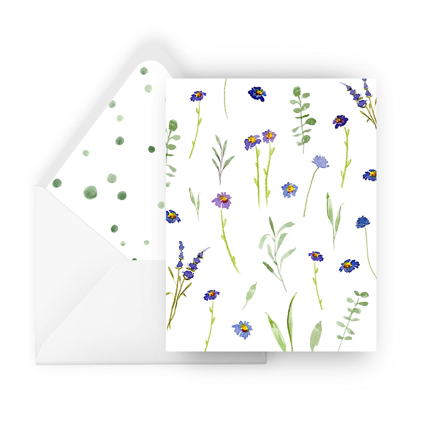 blue and violet wildflowers pattern greeting card