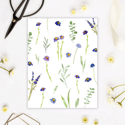 blue and violet wildflowers pattern greeting card