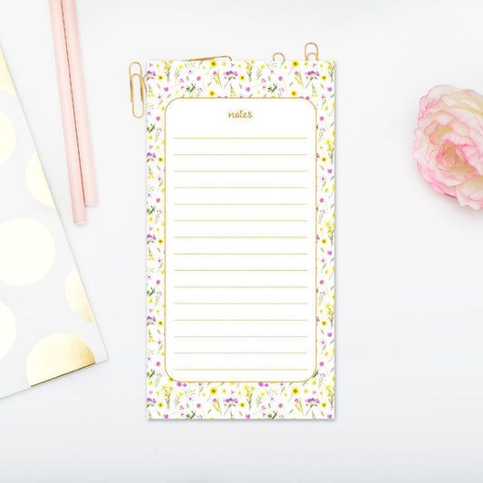 pink and yellow wildflowers notepad