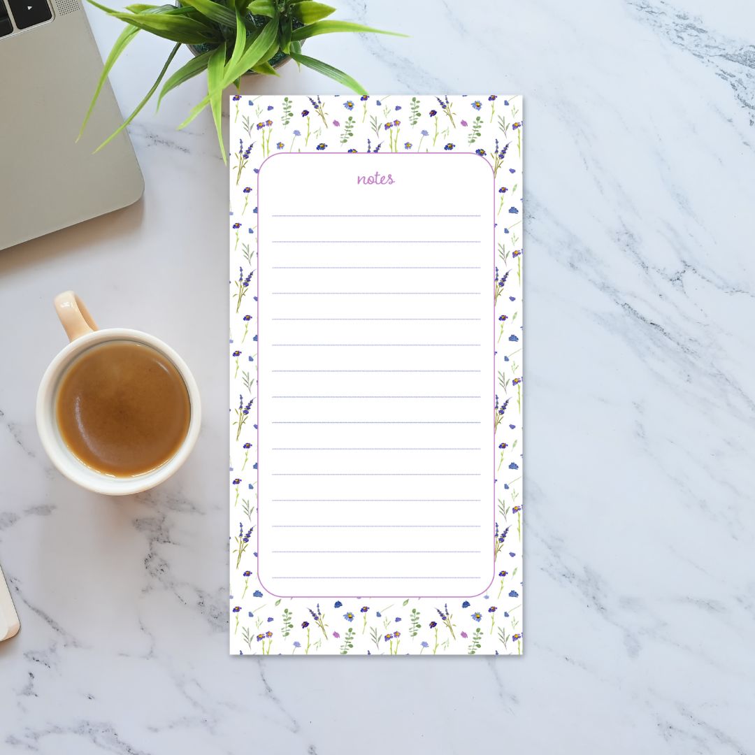 blue and violet wildflowers notepad