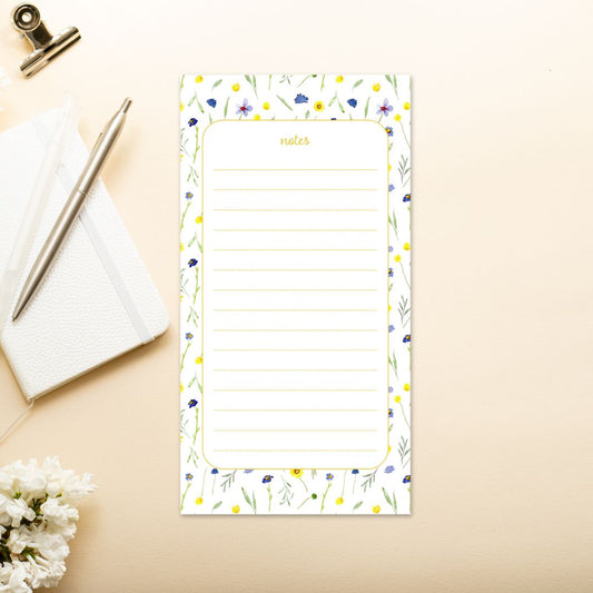 yellow and blue wildflowers notepad